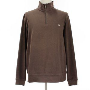 Burberry Long Sleeve 1/4 Zip Pullover Sweatshirt Size XL in Solid Brown Cotton